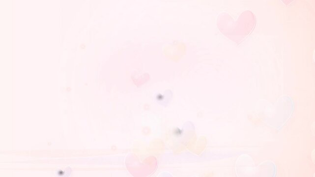 Elegant luxury pearlescent hearts cascading slowly across a soft pink abstract background in a seamless loop for romantic celebrations