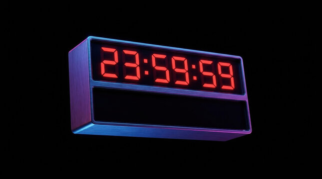 Digital clock countdown timer red LED display time display electronic device dark background technology alarm clock modern design illuminated