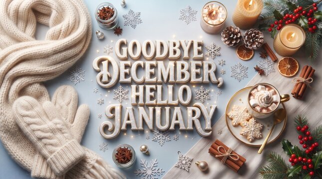 Festive new year transition goodbye december hello january cozy winter scene