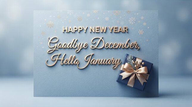 Elegant holiday greeting with gold script and gift box presentation