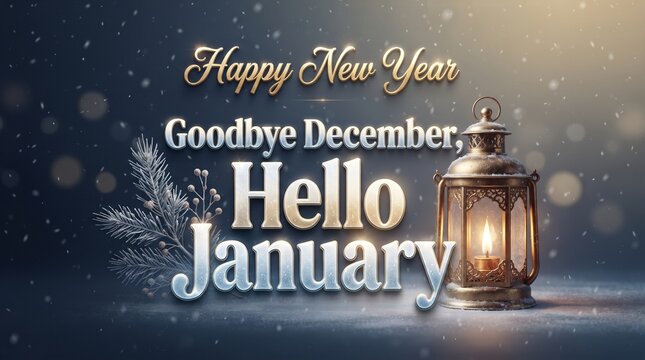 New year transition greeting with lantern celebrating the arrival of january