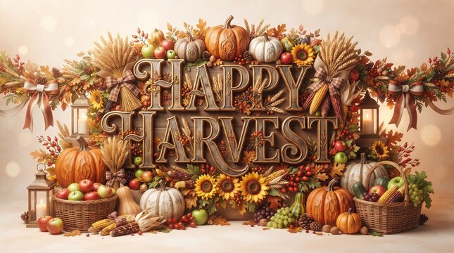 Abundant autumn harvest still life with pumpkins gourds and fall decorations
