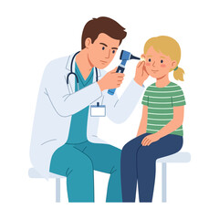 Obraz premium Pediatrician Examines Young Girl Ear Using Otoscope in Medical Office