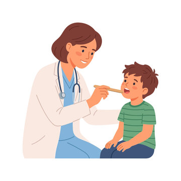 Professional Pediatrician Performing a Routine Throat Examination on a Young Male Child