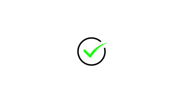 Green check mark animation. Yes tick. Correct check mark symbol. Yes sign. Correct vote icon on White background.