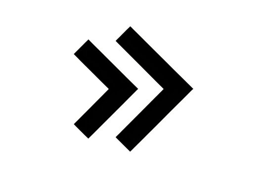 Bold double chevron symbol indicating forward movement on a light surface with sharp definition