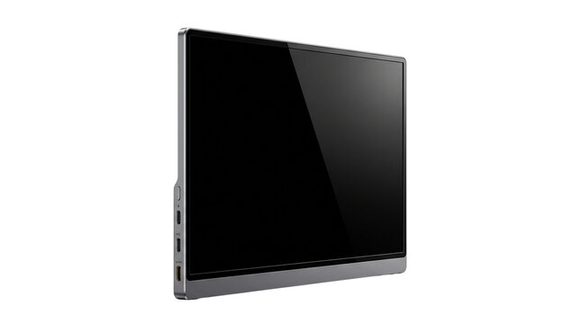 Modern portable monitor with slim bezel, sleek external display for laptop, professional dual screen hardware for remote work isolated PNG with Transparent Background