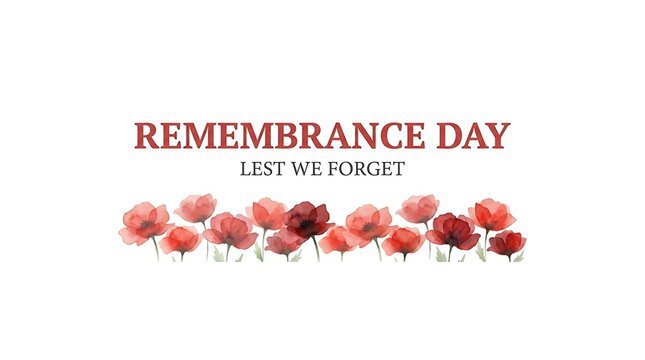 Remembrance day lest we forget with watercolor poppies isolated on white background