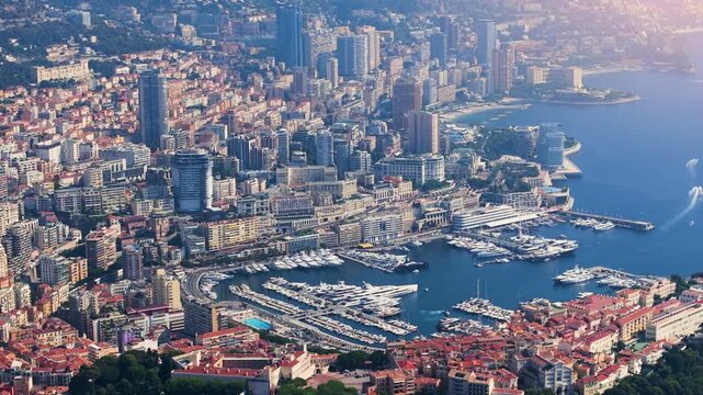 Aerial view of Monte Carlo city and Port Hercules in Monaco