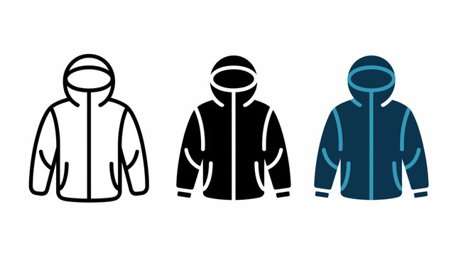 Winter jacket icon set, hooded parka vector, outdoor apparel fashion symbols Editable Vector