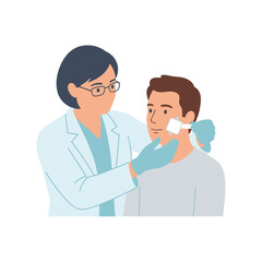 Fototapeta premium Professional Female Dermatologist Examining Patient Skin with Adhesive Dressing