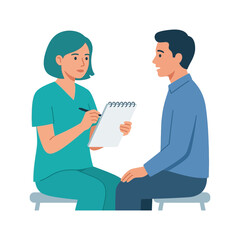 Obraz premium Professional Medical Consultation Between A Female Healthcare Practitioner And A Male Patient
