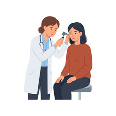 Obraz premium Female Physician Performing an Otoscopy Ear Examination on a Patient in a Medical Office Setting