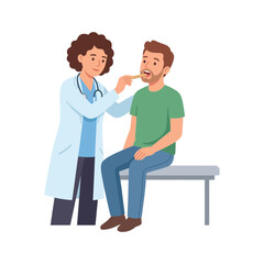Obraz premium Female Doctor Performing Throat Examination on Male Patient in Medical Clinic Office