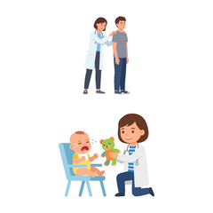 Obraz premium Professional Pediatrician Examining Young Patients in Friendly Clinic Setting for Routine Medical Healthcare Checkups
