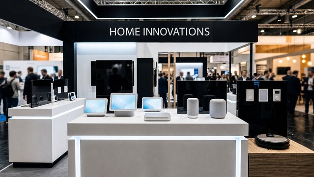 Smart home devices display at IFA technology exhibition in Berlin Modern smart home technology exhibition booth