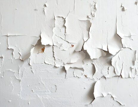 Close-up of peeling white paint revealing layers and texture