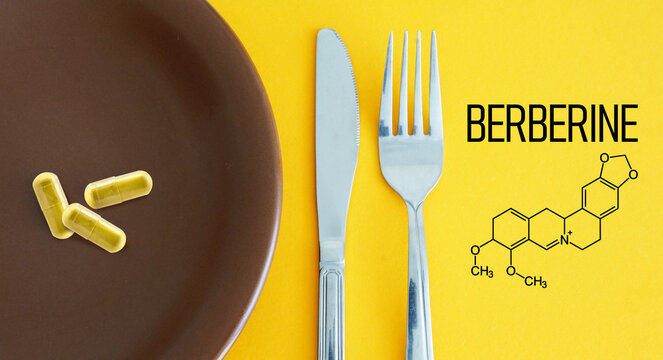 Berberine Supplement and Metabolic Health Concept for Blood Sugar, Cholesterol, Weight Management, Natural Wellness and Dietary Support