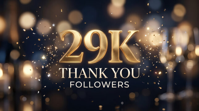 29K Thank You Followers Celebration With Gold Confetti And Champagne Social Media Milestone