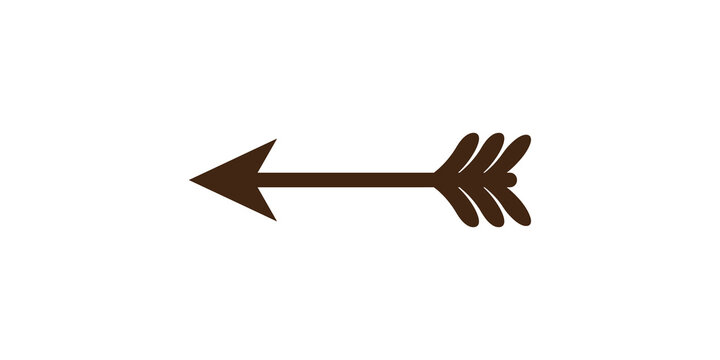 Brown tribal arrow pointing left in a traditional style on transparent background.