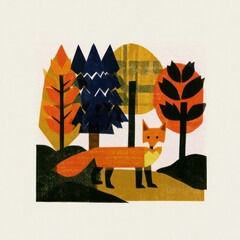 Obraz premium Geometric fox in autumn forest illustration.