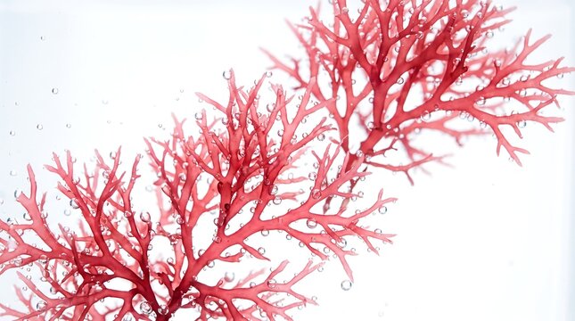 Red seaweed or algae branches with oxygen bubbles isolated on white background