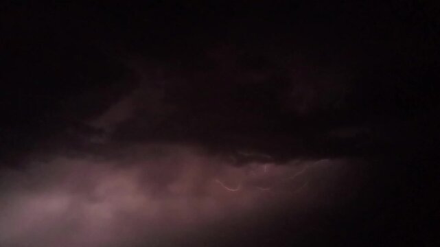 Realtime Thunderstorm Lightning Strike, Bright Electrical Bolt Flash on Black Dark Monsoon Sky