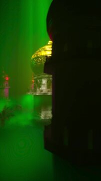 Cinematic 3D Render of Ancient Islamic Temple with Green Light Rays