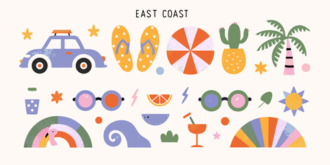 Naklejka premium Summer themed Icons And Illustrations Flat Vector Style