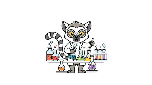 Smart Ring-Tailed Lemur Scientist Performing Laboratory Research Vector Illustration