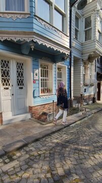 ISTANBUL, TURKEY - 07 MAY 2026: A stroll through the old streets of Istanbul with a view of the Bosphorus. Beautiful narrow streets with a rich cultural heritage. Editorial.