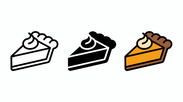 Pumpkin pie slice icons, autumn dessert vector set, 3 thanksgiving food signs Editable Vector