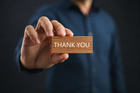 Show a text thank you from the laptop. Concept of thank you in business, Presentation in technology digital. Gift of grateful 