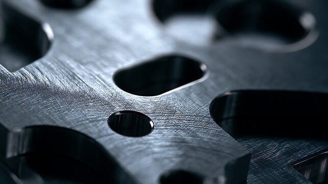Macro shot of a perforated metal plate with industrial textures.
