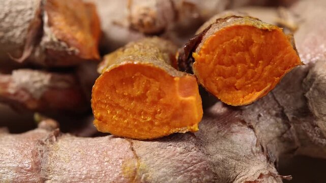Close-Up Detail of Fresh Turmeric Root Flesh