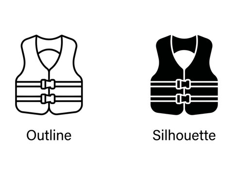 Life Jacket Outline and Silhouette: Two distinct representations of a life jacket, one as a clean outline and the other as a solid silhouette, offering versatile graphic options.