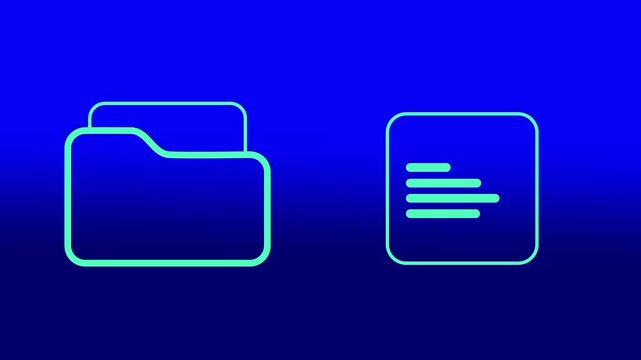 Outlined folder and document icons displayed together on a dark blue gradient background representing a file storage and organization system design