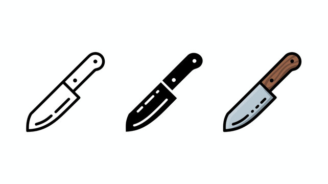 Chef knife icon set, kitchen blade vector collection, 3 cooking knife styles Editable Vector