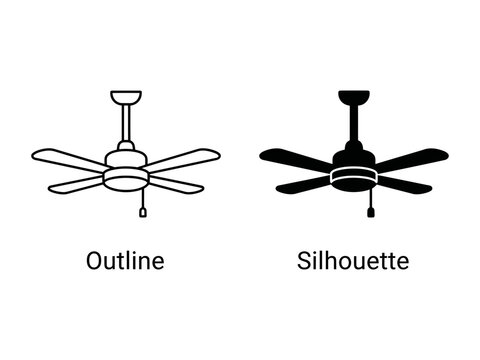 Ceiling Fan Design: An elegant ceiling fan presented in two distinct styles: a clean outline and a bold silhouette, showcasing its sleek design.
