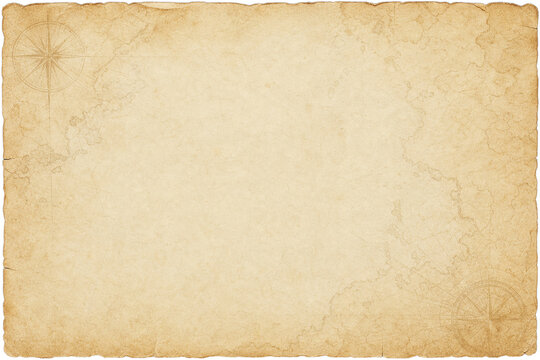 Aged map paper with faded compass roses, subtle cartography lines, rough edges, and blank antique parchment texture.