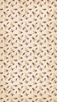 Seamless vintage pattern with illustrated insects and cicadas on aged beige paper background for retro design, scrapbooking, and textile projects