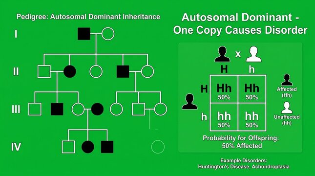 Autosomal Dominant Inheritance Pedigree and Punnett Square Diagram