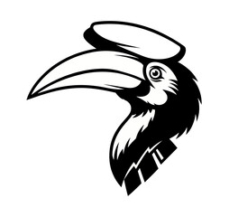 Black and White Stylized Illustration of a Hornbill Bird Profile Portrait © ARIF