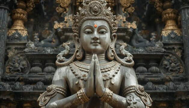 A truly beautiful and magnificent statue of a Hindu deity.. seamless looping time-lapse virtual 4K video Animation Background.	