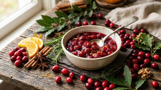 Homemade Cranberry Sauce with Orange Zest and Spices for Holidays
