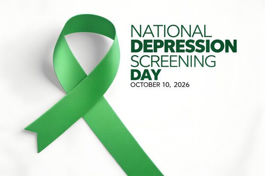 National depression screening day awareness green ribbon symbol with depression