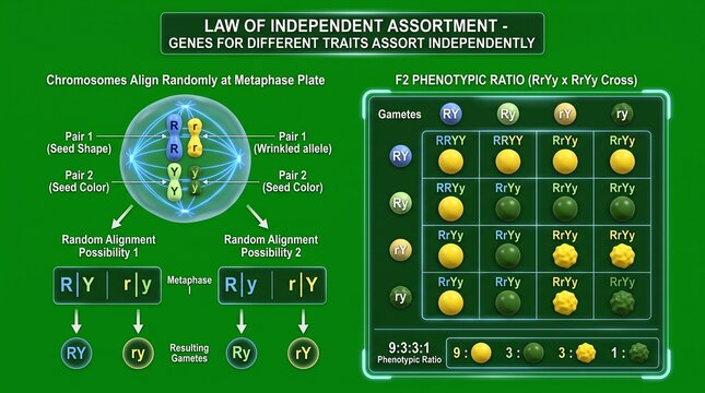 Educational Diagram of Mendel's Law of Independent Assortment