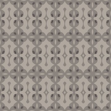 Grey-toned pattern repeats across a flat, seamless background. Symmetrical shapes form a consistent, repeating geometric design. Central motif includes stylized leaf-like elements