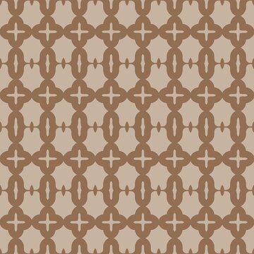 Geometric pattern repeats across a neutral-toned background. Symmetrical shapes form a seamless, repetitive design. Warm brown tones create a soft, elegant visual. Pattern suits interiors, fabrics