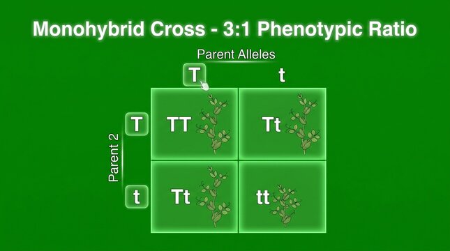 Monohybrid Cross Punnett Square Diagram with Phenotypic Ratio